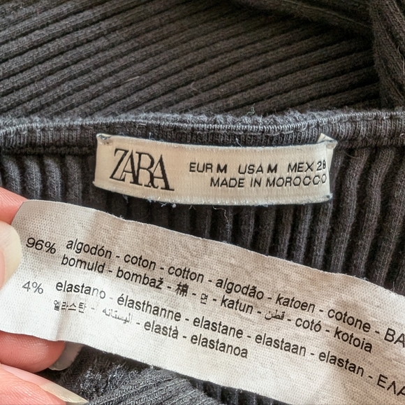 Zara Black Cotton Ribbed Midi Dress Medium - Picture 8 of 10